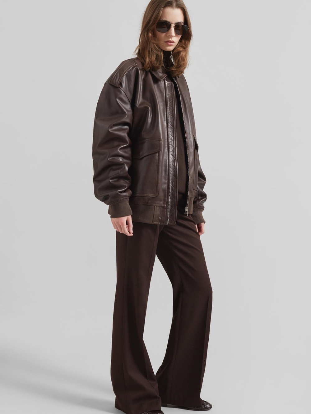 The Frankie Shop VIPER LEATHER JACKET - BROWN - Picture 9 of 17
